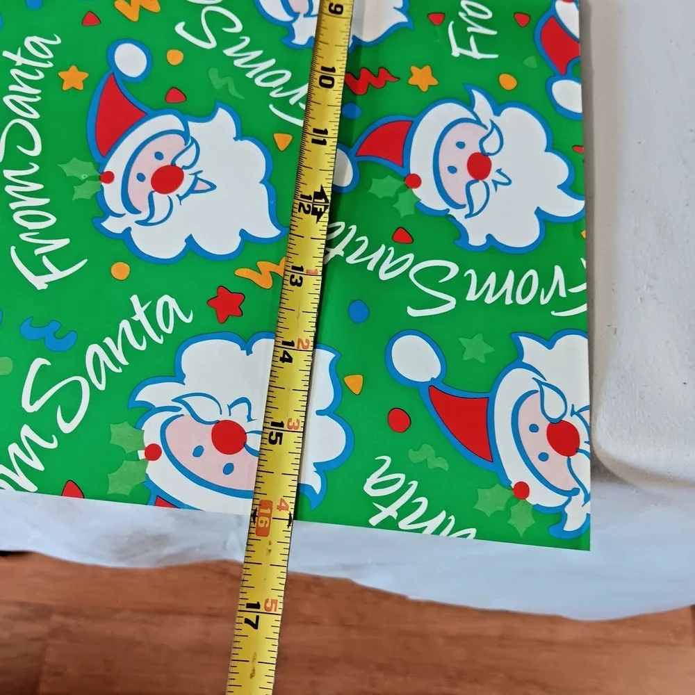 Current Vintage Santa Merry Gift Wrapping Paper‎ 80s Christmas Holiday Ribbon